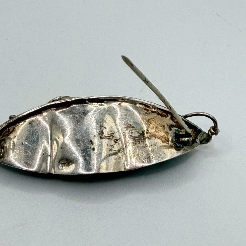 Sterling Silver Malachite Brooch Pea in the Pod 2.5